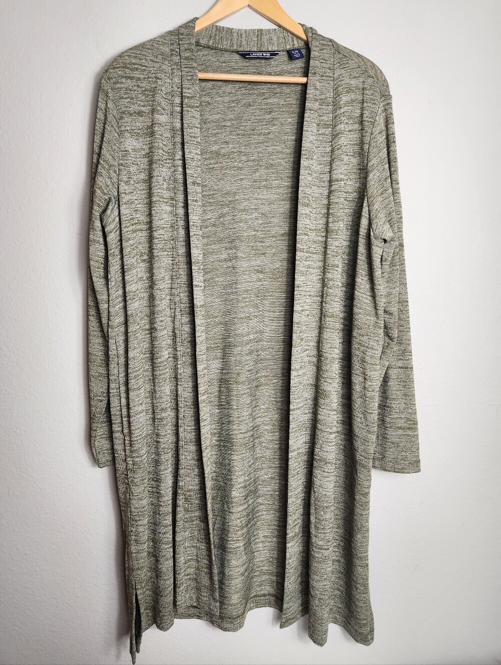 Lands End Womens Petite |LP| Olive Spacedye Open Duster Cardigan